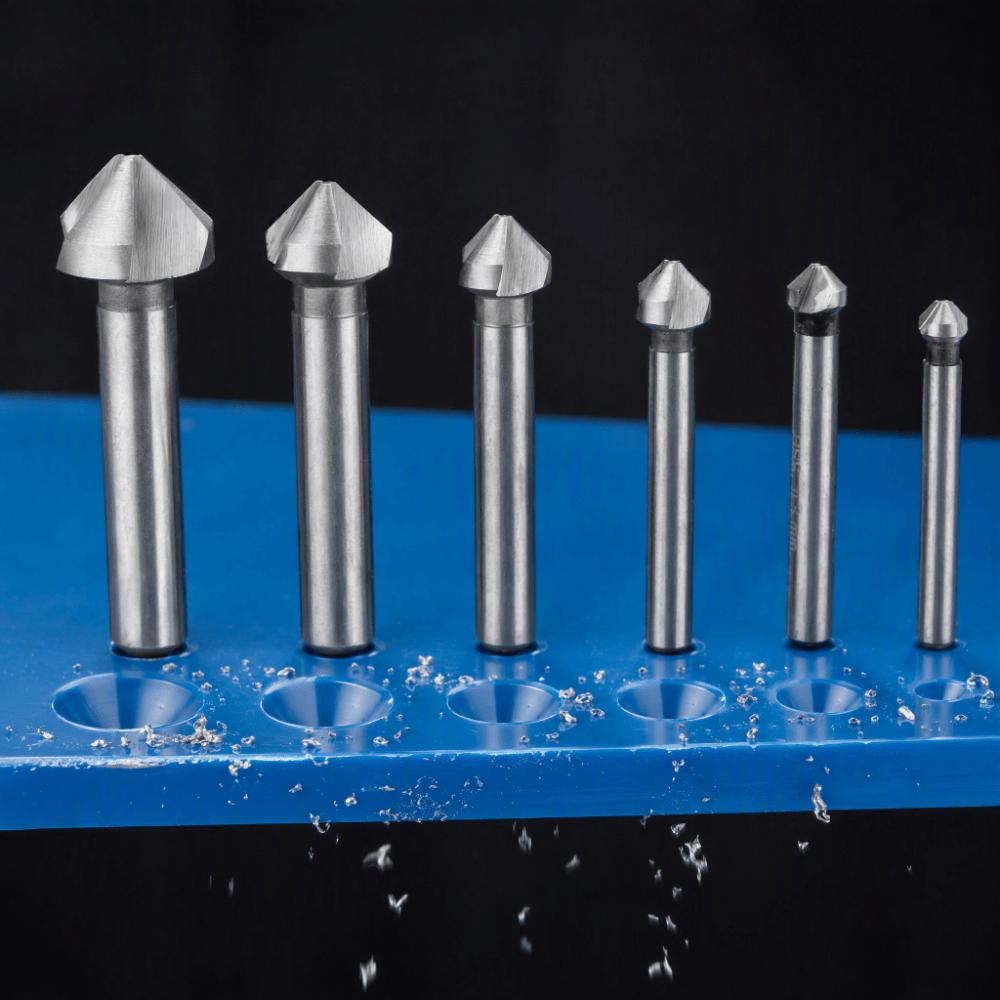 6pcs HSS Full Ground Chamfering End Mill Bits 90 Degree Angle 3 Flute Chamfer Bit Woodworking Use
