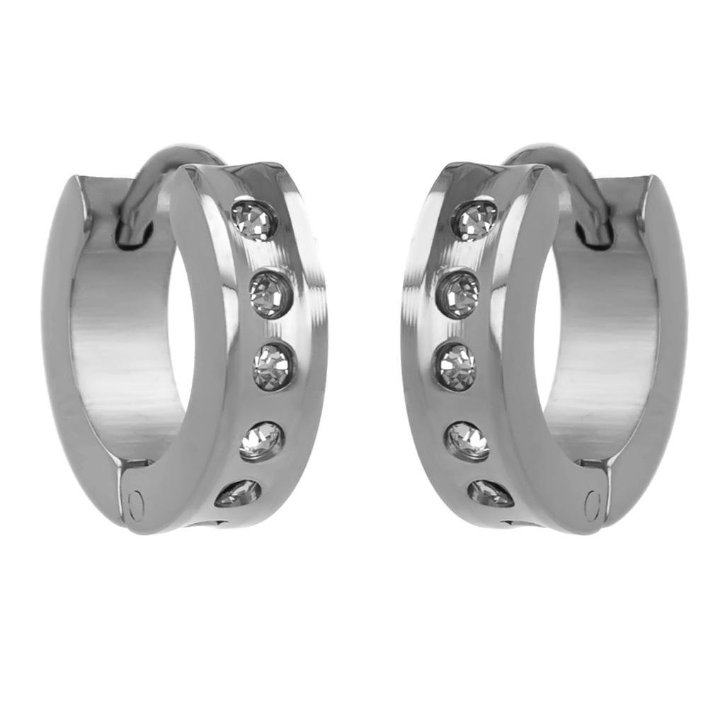 Les Trésors De Lily [R4832] - Silver White 'Peaceful' Steel Hoop Earrings - 12 Mm 4 Mm