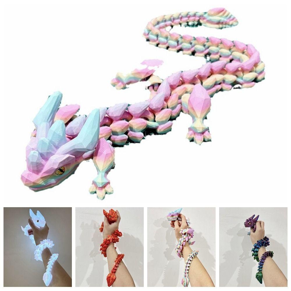 Length 11.8inch 3D Printed Horned Dragon Joints Movable PLA Simulation Animal Model Luminous Dragon Multicolor Figurine Ornament