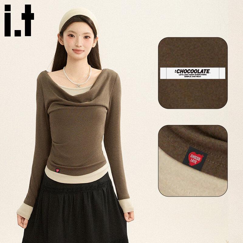 

American Style Faux Two-Piece Cowl Neck Long Sleeve T-shirt XL