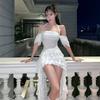 European and American style 2026WISH spring and summer new solid color sexy neck collar high waist short dress