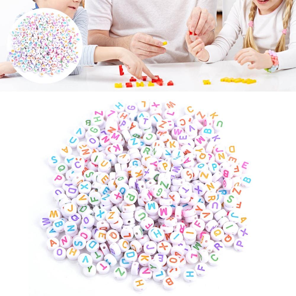 100PCS White Bead Alphabet Beads Colorful Letter Round Letter Beads Vowel Letter Beads  DIY Bracelet