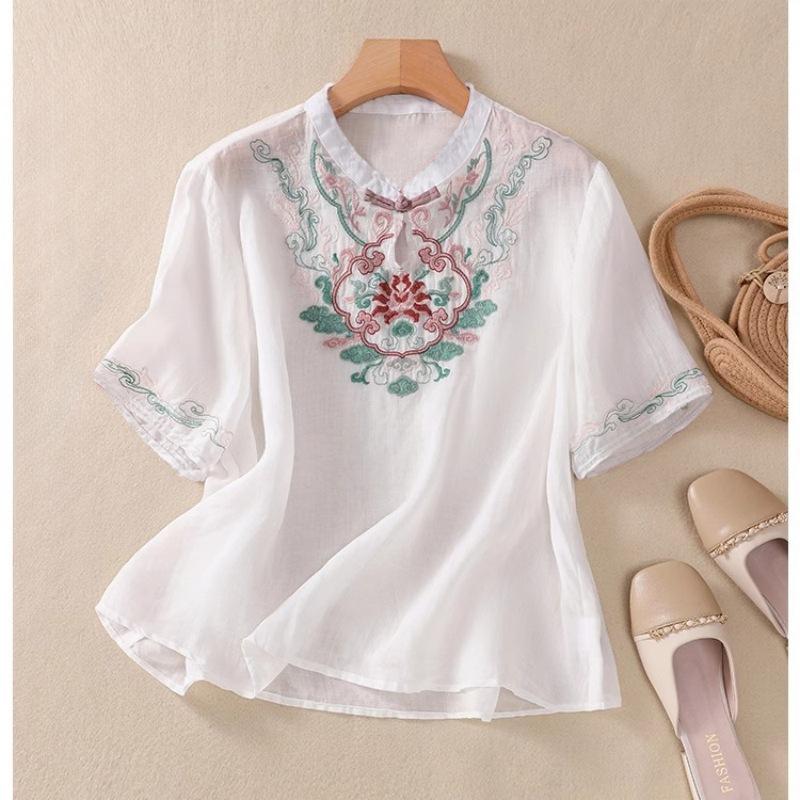 

YYFS женские модные повседневные летние весенние блузки и рубашки с цветочным узором и коротким рукавом с круглым вырезом M белый