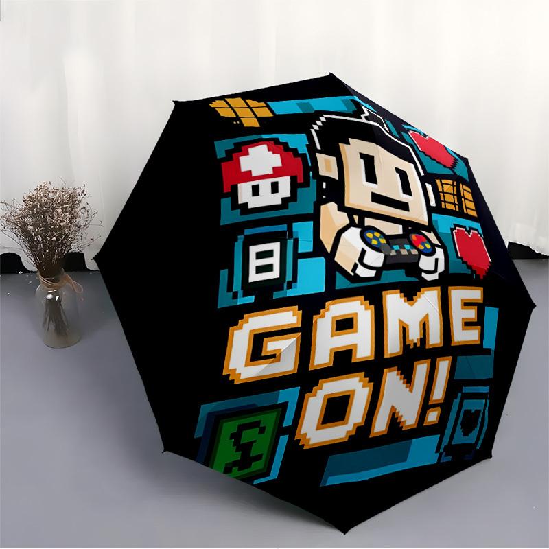 1pc Gamer PixelArt Automatic Open/Close Umbrella with Folding feature Compact Travel Umbrella, Lightweight design, for Commuting087