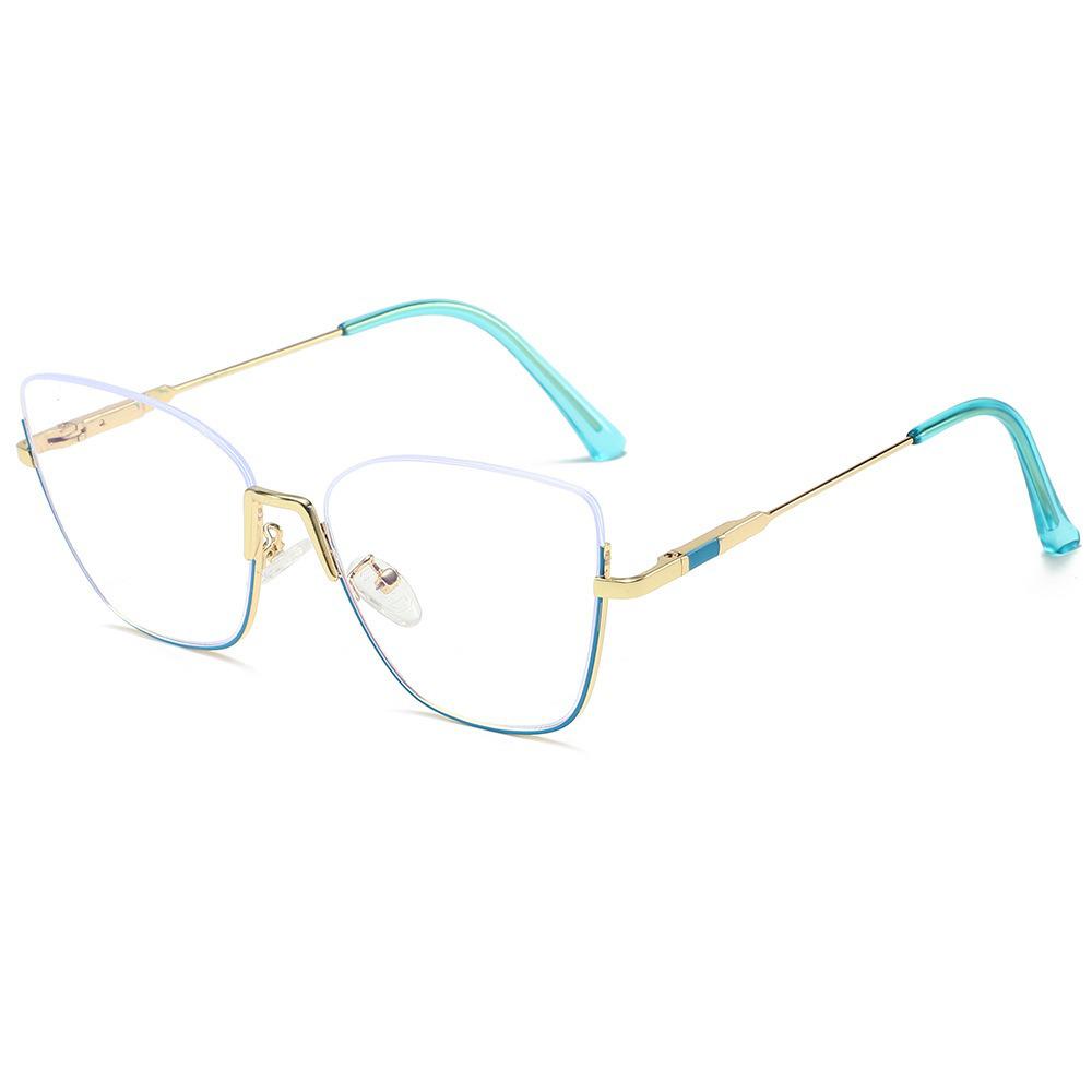 New Style Photochromic Anti-Blue Light Cat Eye Half-Frame Glasses with Metal Spring Hinges