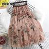 Spring Long Skirt Women Elastic High Waist Korean Vintage A-line Floral Skirts Versatile Casual Loose Umbrella Skirts
