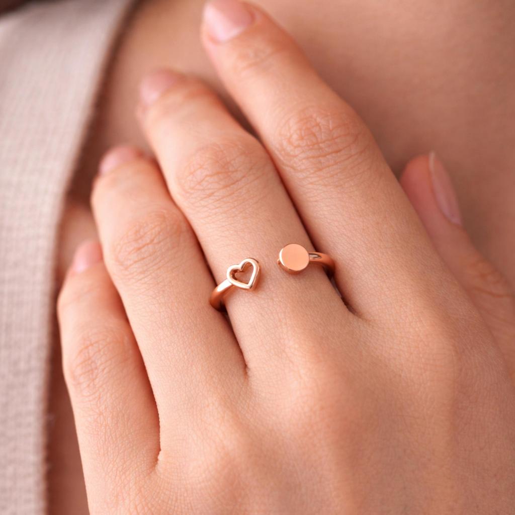 Pure Copper Heart Ring, Adjustable Open Copper Ring, Minimalist Boho Jewelry, Handmade Stacking Ring, Simple Everyday Ring