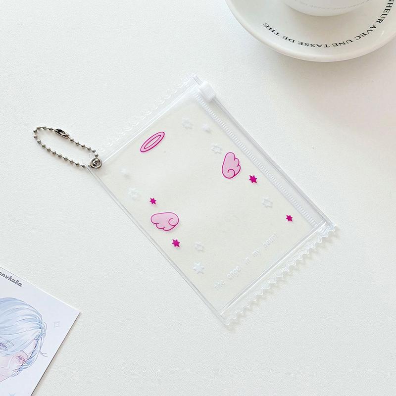 Transparent Photocard Holder Keychain Kawaii Angel Wings Photo Zipper Card Sleeves Portable Card Display Protector Pendant