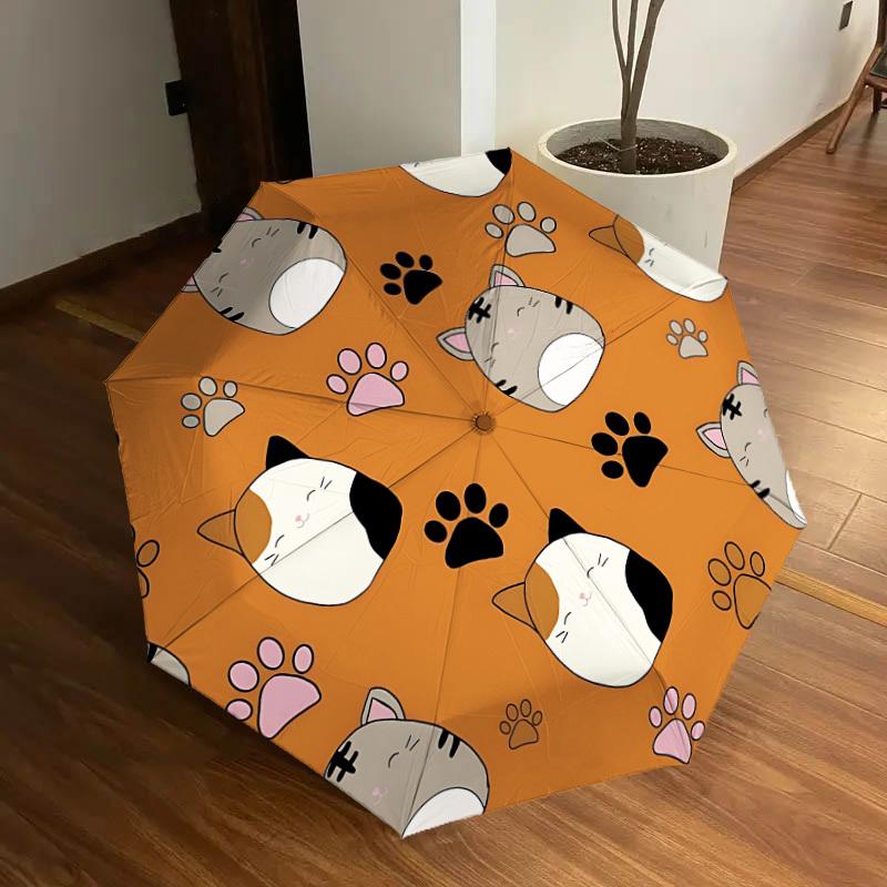 

1pc Cat Faces, Paw Prints Automatic Umbrella Durable Iron Frame & Plastic Handle, Gift for Men & Women, Sturdy Construction yy250905145