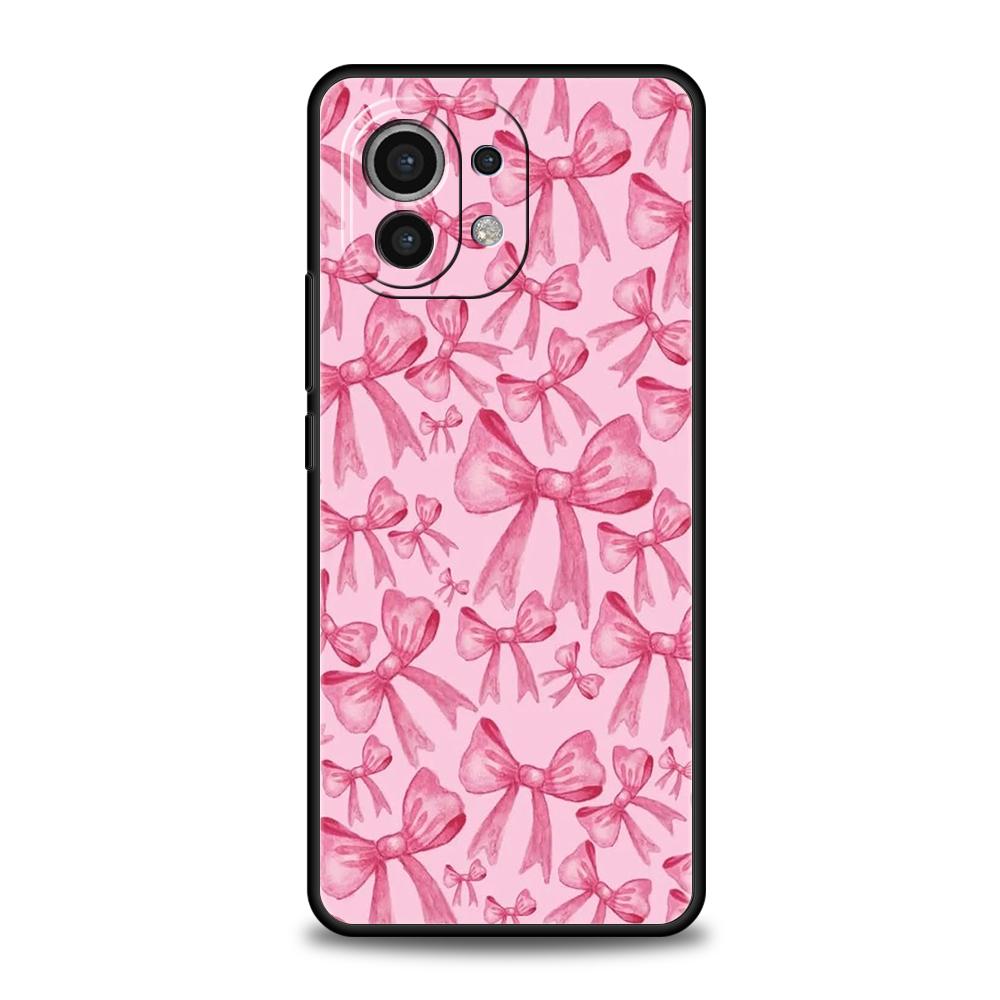 Pink Heart Bow Phone Case Cover for Xiaomi Mi 15 14 13 12 11 Ultra 14T 13T 12T 11T 10T Pro Lite 5G Shockproof Soft TPU Capas Bag