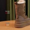 Winter 2025 Women's Mid-Calf Leather and Fur Snow Boots with Thick Soles and Warm Velvet Lining