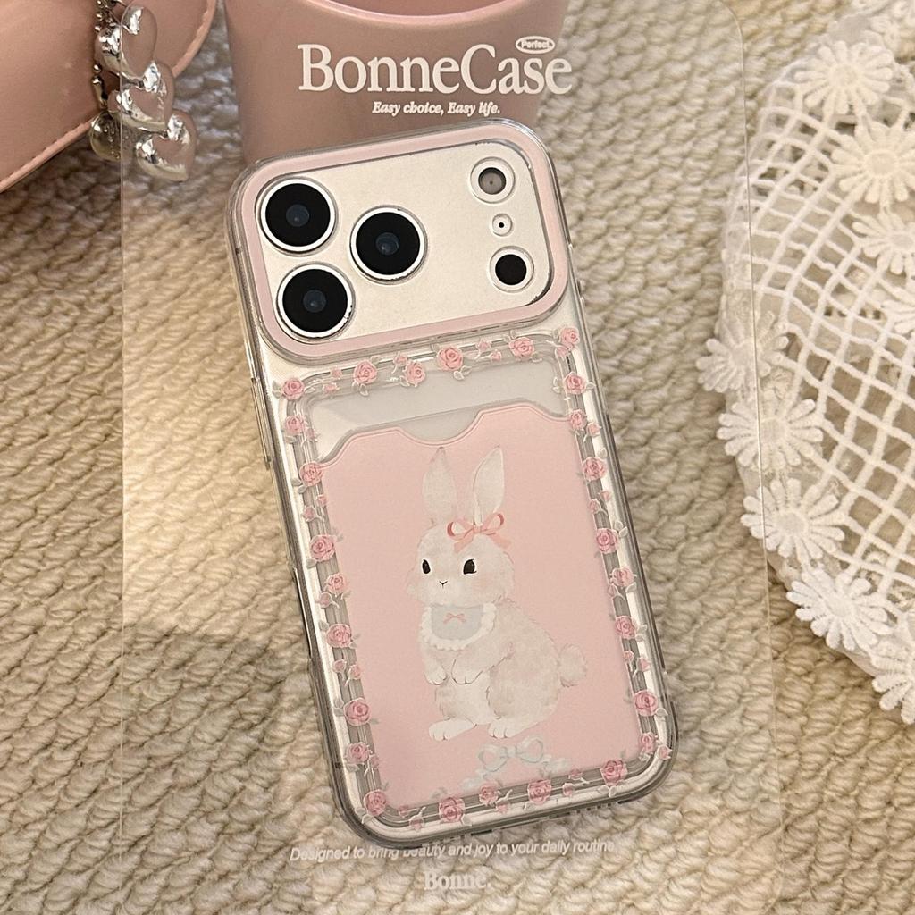 Cute Bunny Card Holder Phone Case for iPhone 16, iPhone 17, and iPhone 17 Pro Max