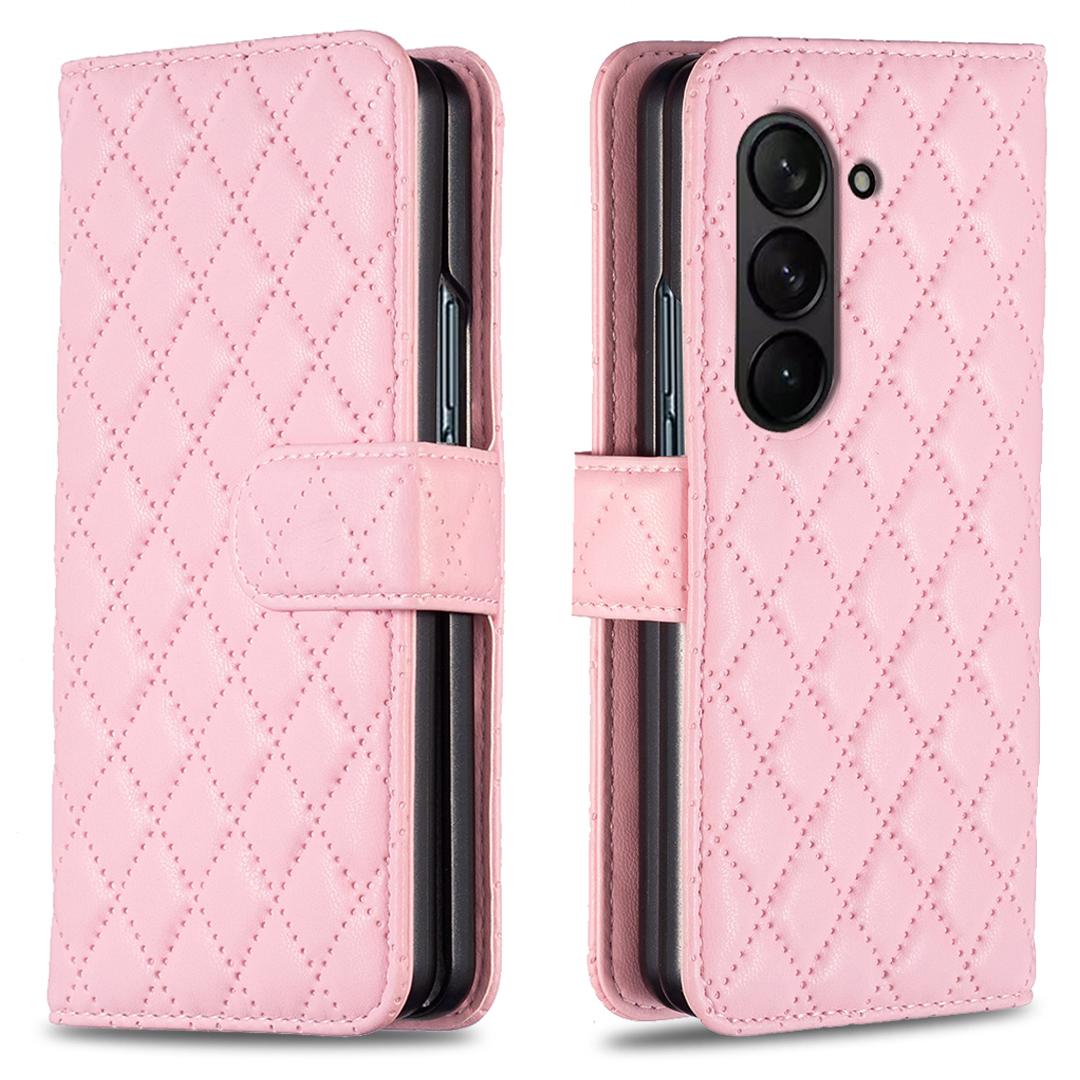 

BINFEN COLOR For Samsung Galaxy Z Fold6 5G Case Rhombus Wallet PU Leather Phone Cover Pink