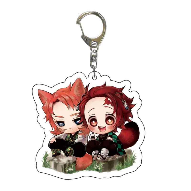 Keychain Pendant Anime Demon Slayer Kimetsu No Yaiba Kamado Tanjirou Double Sided HD Bag Pendant Gift For Fans Cosplay Props Jewelry Gift