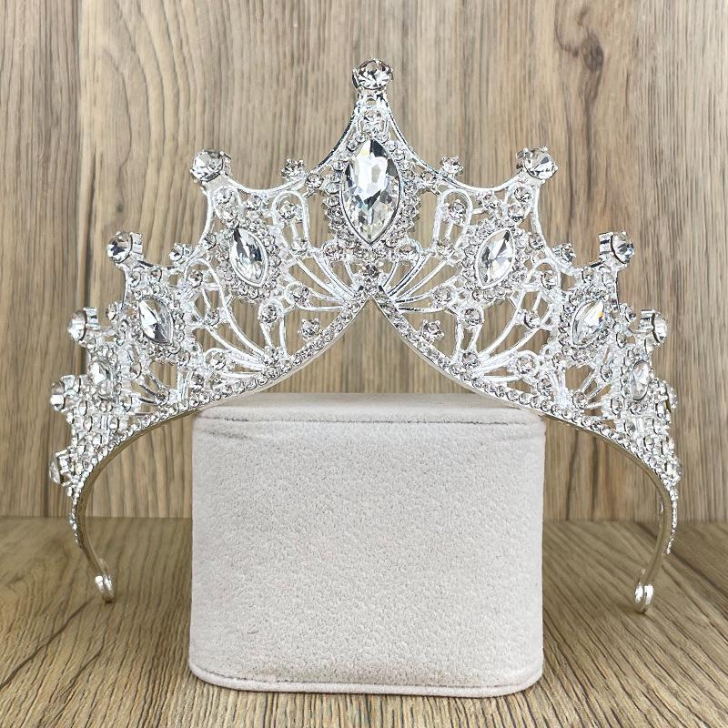 Elegante Barock-Hochzeitskrone für die weibliche Braut, Kristallperlen, Königinkrone, Braut-Tiara, Prinzessinnen-Haar-Accessoire, Schwarz