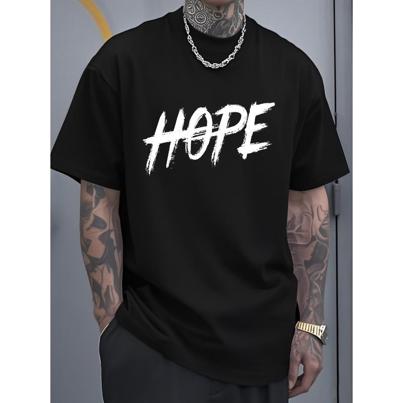 Men'S HOPE Pattern T-Shirt - Soft Stretch Fabric Fitness Top, Casual Wear - Breathable Summer Top, Ideal Gift for Him