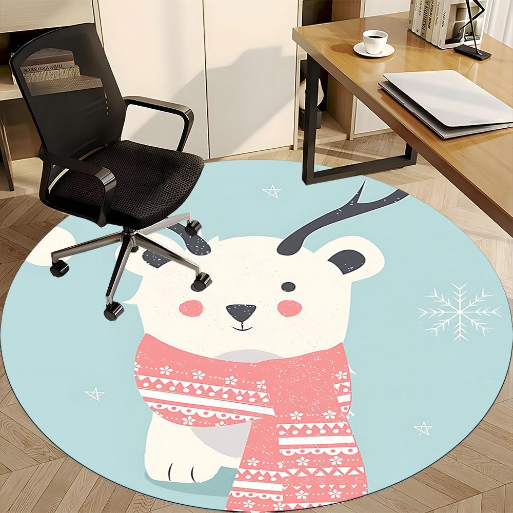 1pc Polar Bear Scarf Office Round Area Rug, Indoor Mat Suitable ForOffice, Under Office Chairs Bedroom Living Room Home Decor, Room Deco, D070