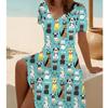 Summer Fashion Women's V Neck Short Sleeve Lovely Dog Printed  Dress Sex Short Skirt Dresses