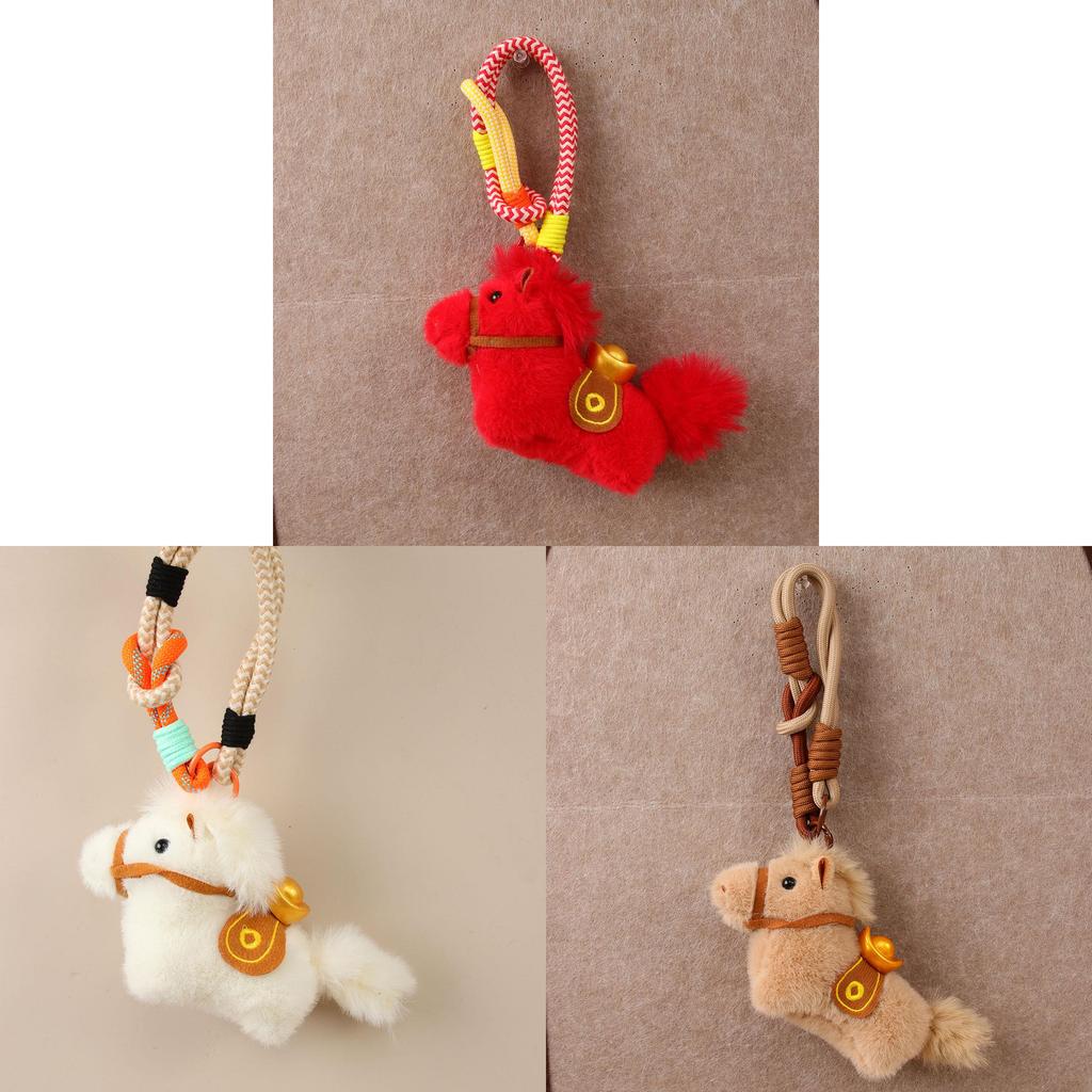 Plush Pony Bag Charm With Handmade Craft For Casual Daily Use