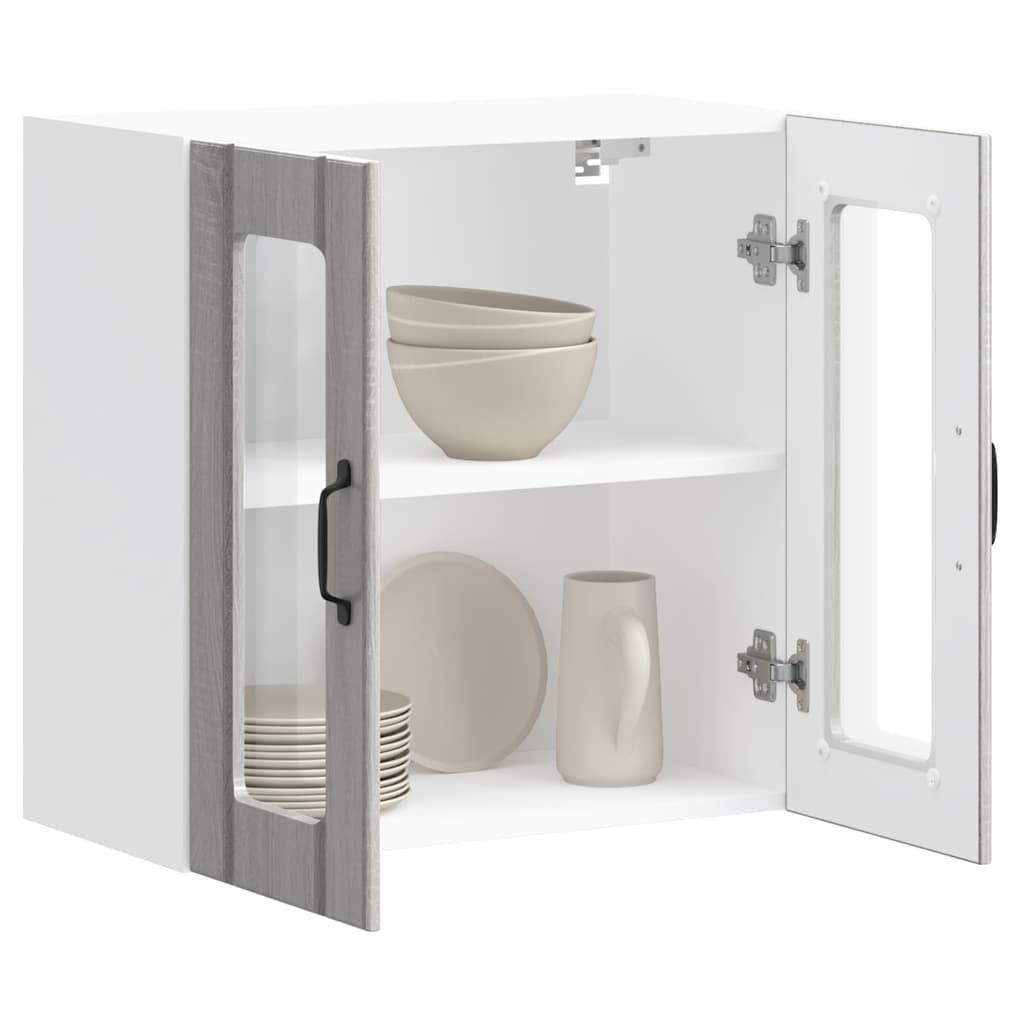 Lucca Wall Mounted Kitchen Cabinet with Glass Door Grey Sonoma Wood Based Material