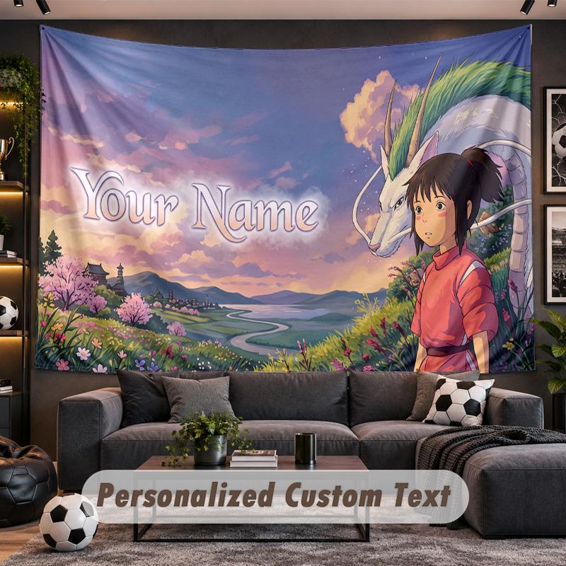 Spirited Away Personalized Tapestry Support Custom Name, Wall Art Home Decoration