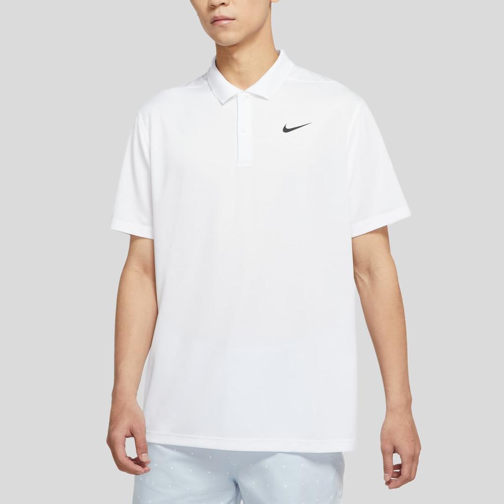 Nike דריי-פיט ויקטורי הדפס לוגו סולידי מנדף זיעה נושם שרוול קצר פולו גברים טופים לבן DH0823-100