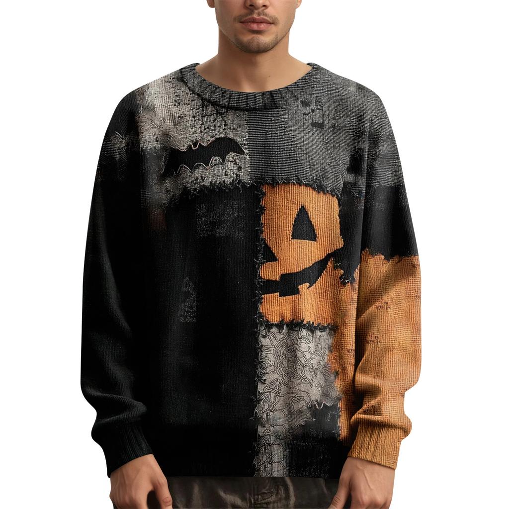 Herre Langermet Pullover Genser Casual Halloween Trykk Strikket Oversized Genser