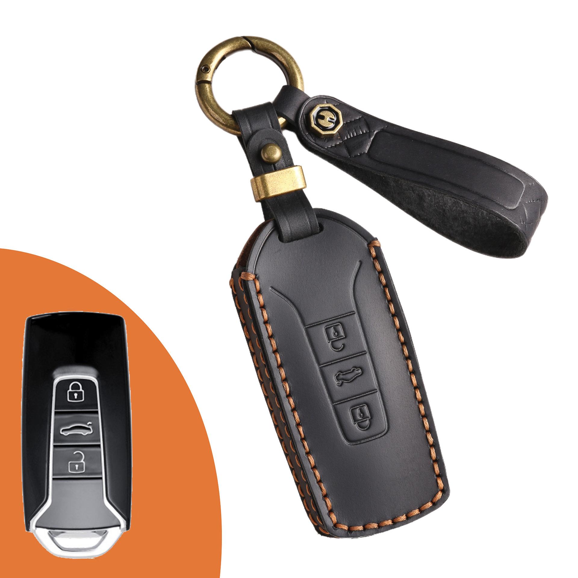 

Защитный чехол для ключа автомобиля подходит для Volkswagen Touareg, чехол для ключа ручной работы из ретро-кожи, ключница из первого слоя коровьей кожи. чёрный