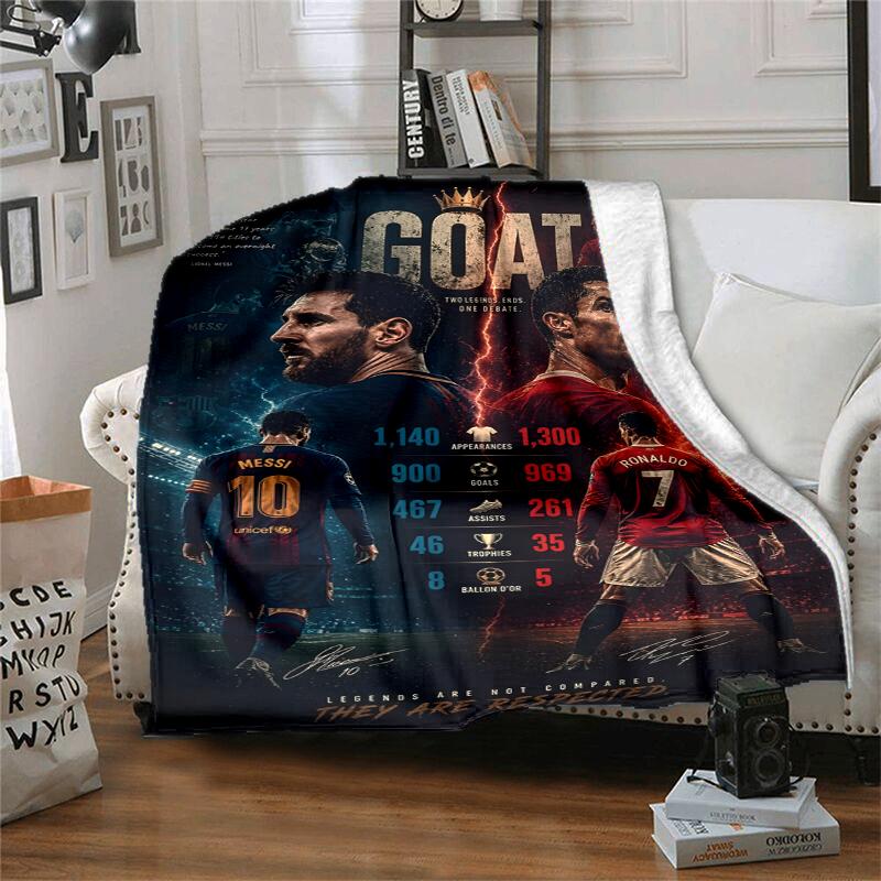 Messi & Ronaldo Flannel Blanket Soft All-Season Throw, Design for Camping, Car Travel, Hiking Sofa, Bed, Office Perfect Gift for Parties