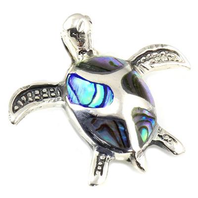 [Q7514] - Handcrafted Silver Pendant 'Turtle' Blue Silver Mother-of-pearl - 19x18 Mm