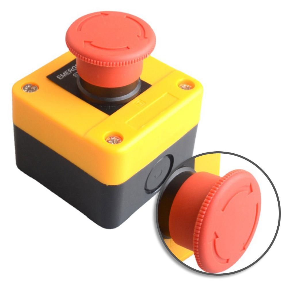 1pc 22mm Push Button Switch Waterproof Red Mushroom-shaped Plastic Stop Button Switch For Automatic Control Circuits