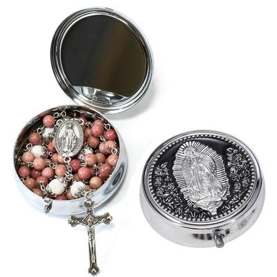 Classic Wowser Our Lady Prayer Rosary Storage Box Metallic Exquisite Metal Gift Box Elegant Versatile Jewelry Case Church Events