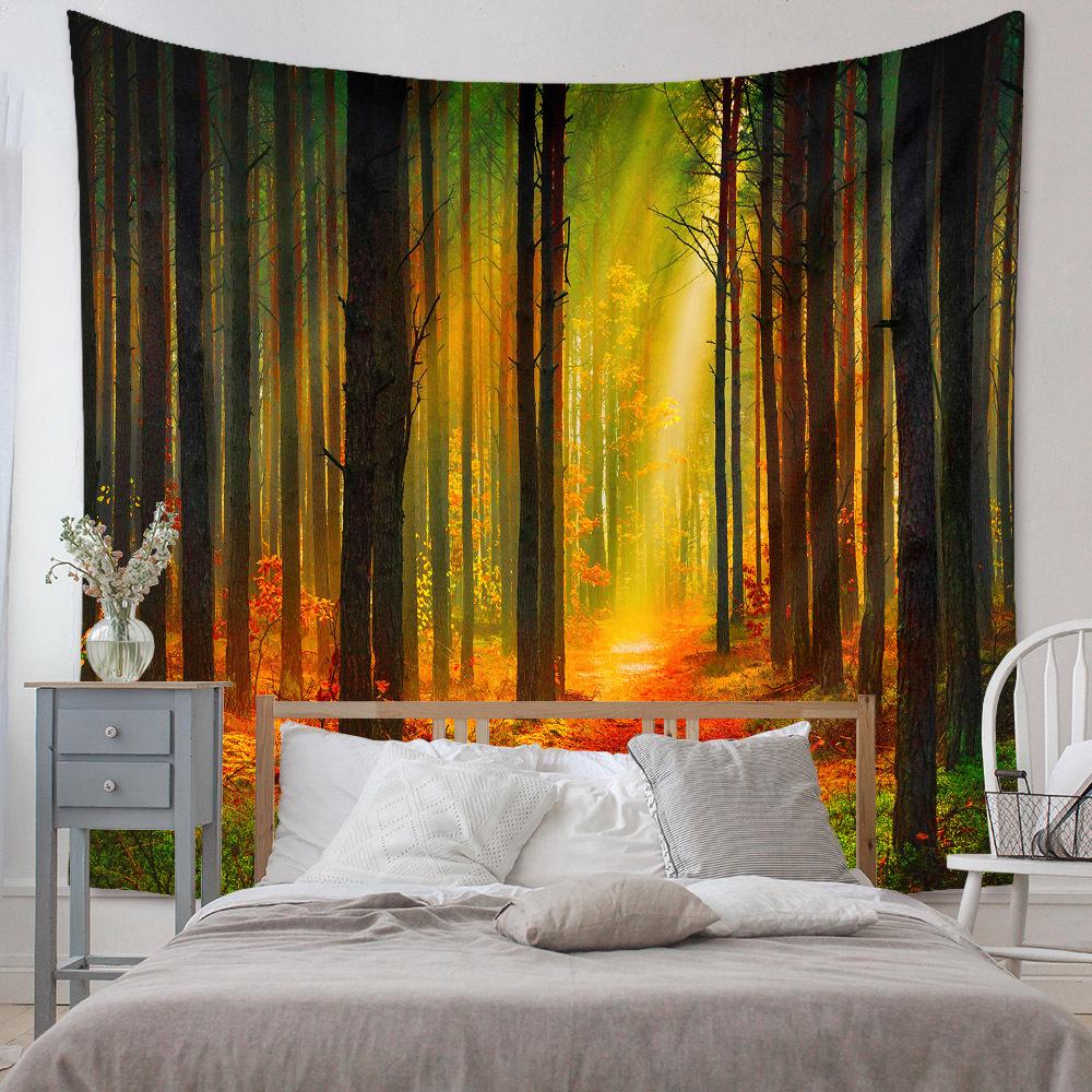 Herbstgelbe Wald Bachlandschaft Wandteppich Ahorn Bäume Blätter Wandbehang Hippie Tapiz Dekor Wandteppiche Teppiche