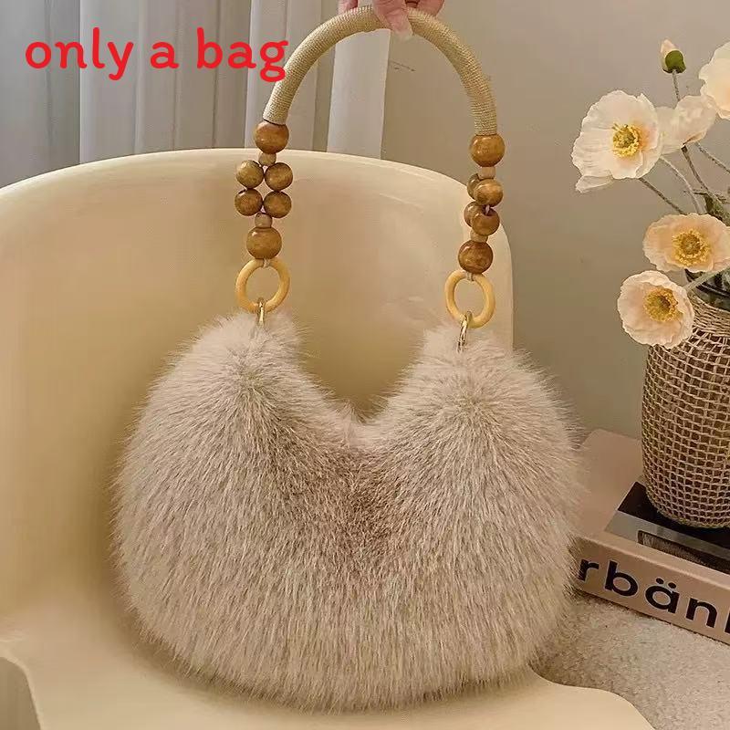 Vintage Plush Handbag With Beaded Details For Daily Casual Womens Fashion