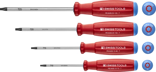 PB SWISS TOOLS Набор из 4 шестилопастных отверток SwissGrip (Техас) T10, 15, 20 и 25, 8462