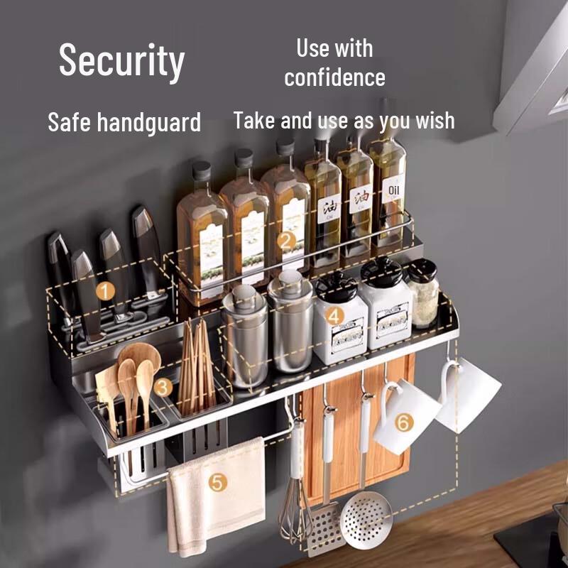No-Drill Wall-Mounted Kitchen Shelf with Knife Holder and Chopstick Caddy
