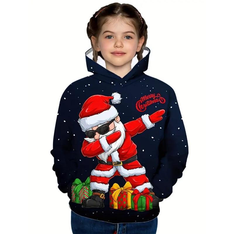 Kids Clothes Funny Christmas Hoodies Santa Claus Reindeer Long Sleeve Thin Sweatshirt for Boys Girls 3-10Y Xmas Gifts for Child