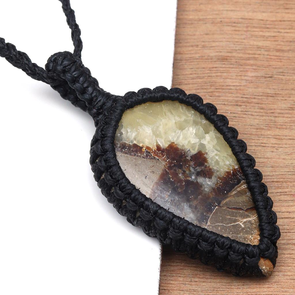 Septarian Jasper Macrame Thread Gemstone Handmade Jewelry 20-36''Ad Necklace