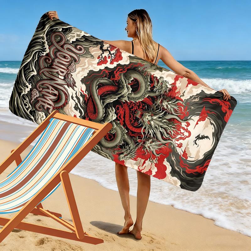 Name Custom Dragon Art Print Beach Towel, Large Soft Quick Dry Towel for Beach Camping Swimming