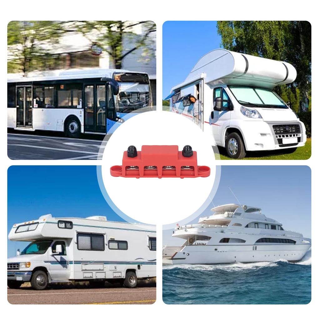 4 Position Bus Bar M10 Studs Power Distribution Block for Automobile RV Yacht 48V  250A