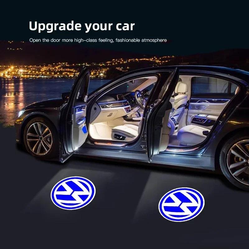 2Pcs VW Series Car Door Welcome Lights Projector Lamp For Volkswagen GTI Polo Golf Arteon Tiguan Touareg CC Amarok Transporter