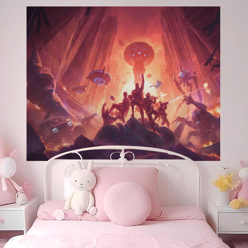 Video Game HHelldivers Anime Tapestry Hanging Tarot Hippie Wall Rugs Dorm Wall Hanging Sheets