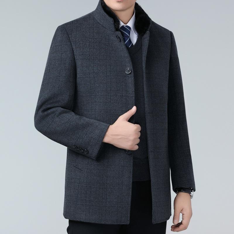 

Кашемировое пальто мужское средней длины из утолщенного меха норки с воротником-стойкой, деловой повседневный двусторонний шерстяной пуховик 170