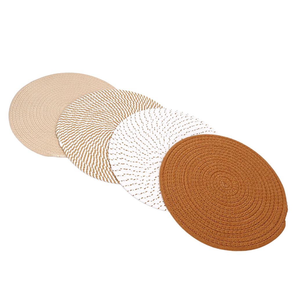 4 Pcs 13 Inch Round Woven Placemat Set Non Slip Bohemian Table Place Mats Heat Resist for Kitchen Dining