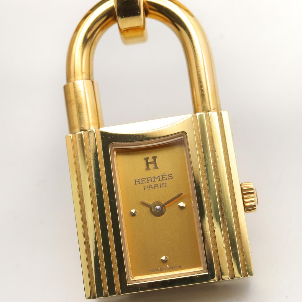 Used HERMES Kelly Watch Wrist Watch KE1.201 Quartz Gold Plated Leather Belt Used Women