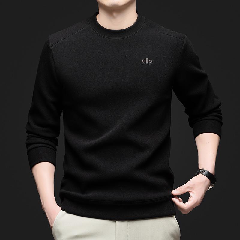 Men's 2025 Winter Fashionable Round Neck Long Sleeve Hoodie - Trendy, Versatile Solid Color Casual Wear