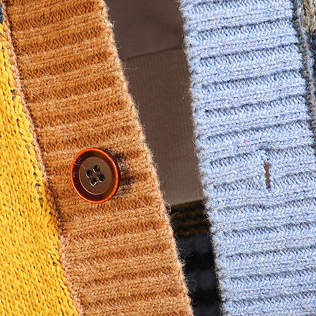 Neuer Herren Kontrastfarben Pullover Cardigan Splicing V-Ausschnitt Pullover Große Jacke