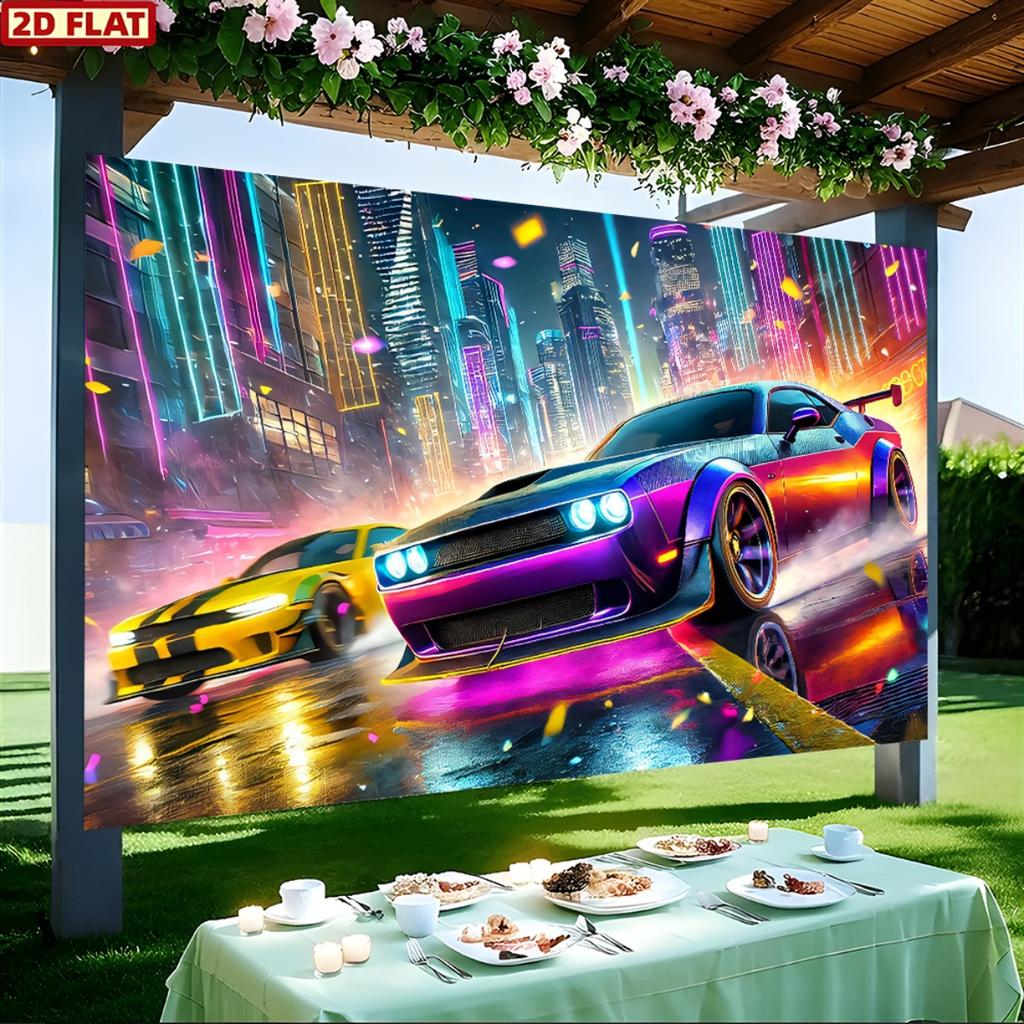 2D flat banner, 1 piece - - , - Modern sports car oversized background fabric, an ideal choice for decoration