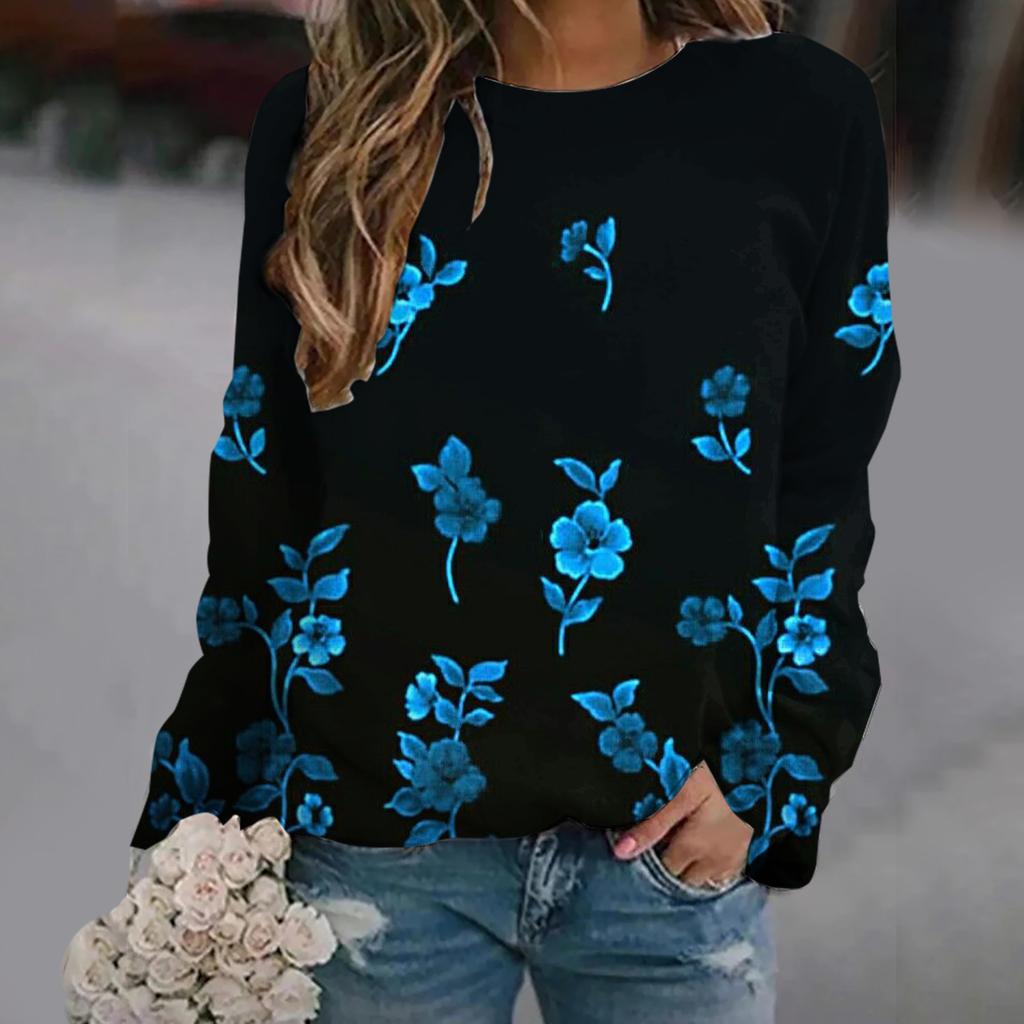 Modne Bluzy Damskie z Nadrukiem 3D Kwiatowym, Okrągłym Dekoltem i Raglanowymi Rękawami, Y2k Pulowery Harajuku Top Odzież Damska