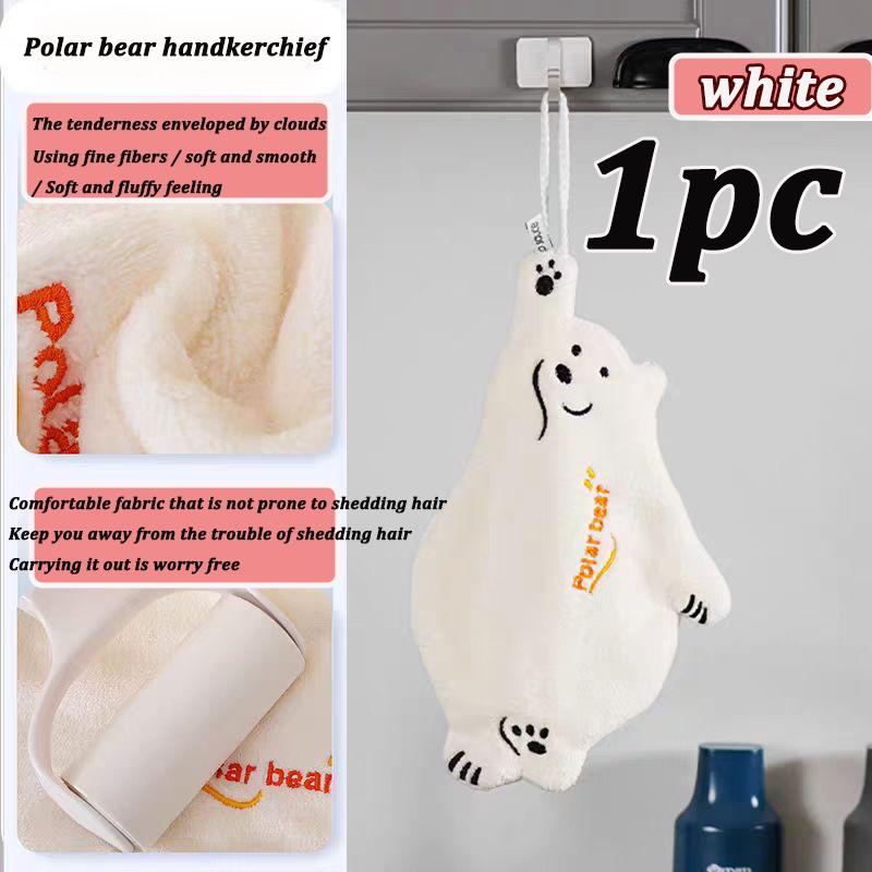 1/2PC Polar Bear Hand Wiping Towel Super Absorbent Soft Hanging Kitchen Towel Family Essential Coral Thicken Cartoon Hand Towel